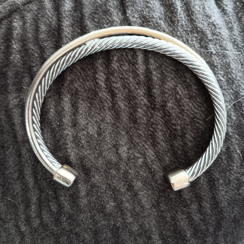 David Yurman Sterling Silver & 18K Gold Cable Crossover Cuff Bracelet 6.75"